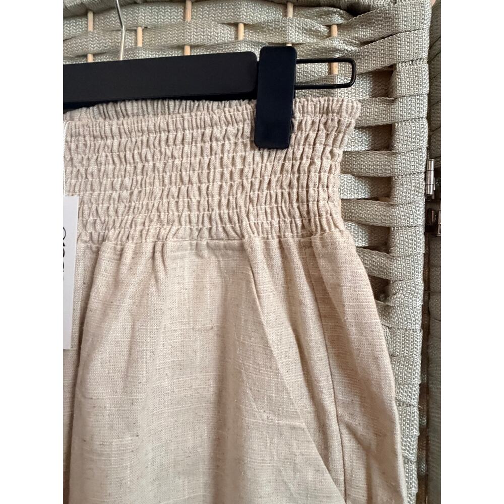 Emme Smocked Waistband Linen Pants Medium Beige NWT Cropped Length Pull On - Picture 6 of 13